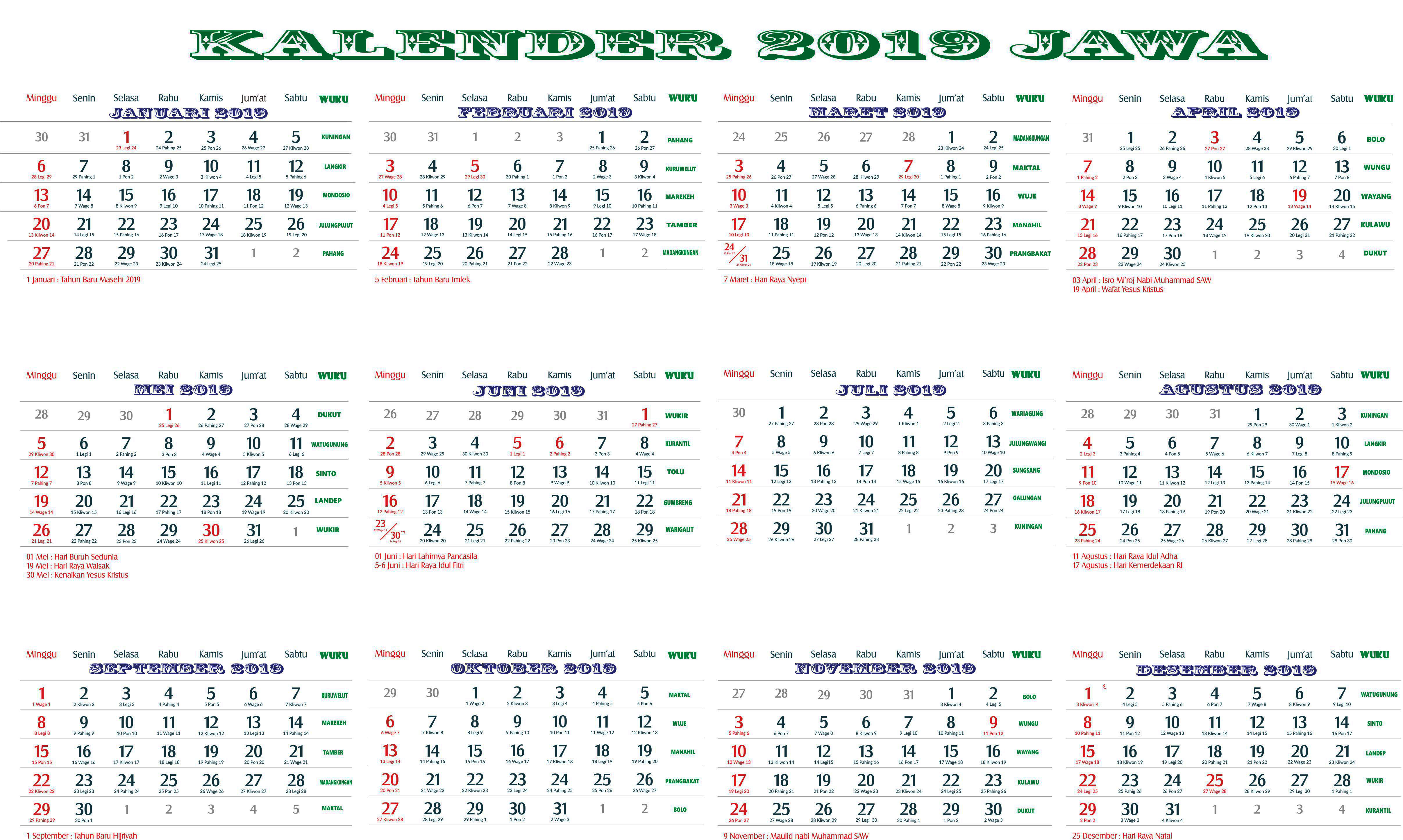 Detail Kalender Tahun 2019 Nomer 28