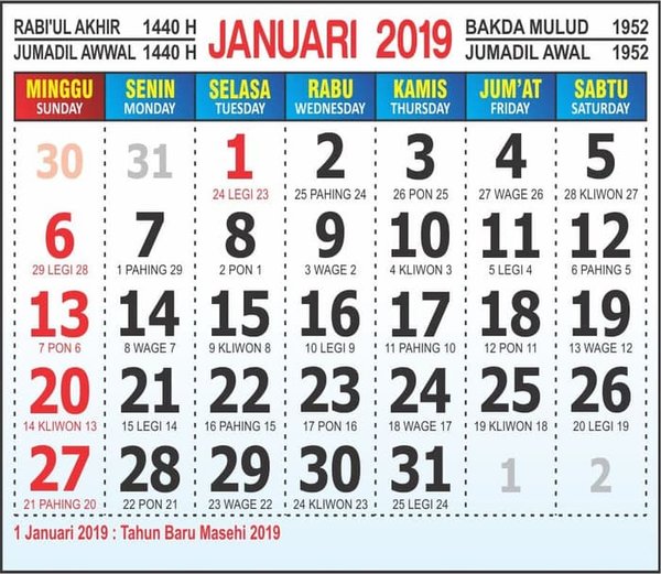 Detail Kalender Tahun 2019 Nomer 40