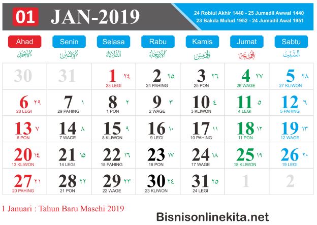 Detail Kalender Tahun 2019 Nomer 9