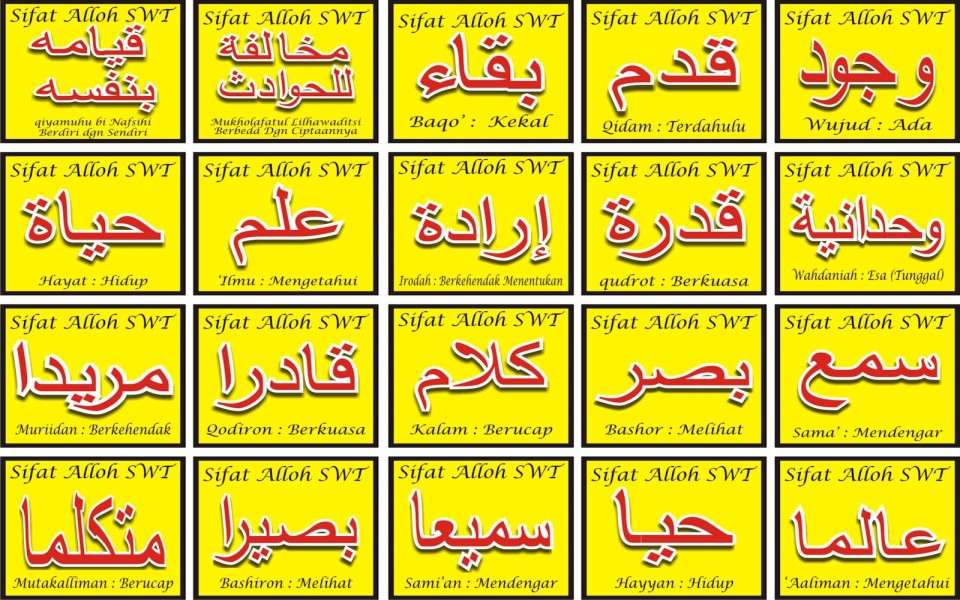 Kaligrafi 20 Sifat Wajib Allah - KibrisPDR