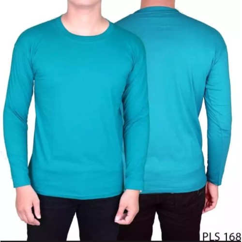 Detail Kaos Polos Hijau Tosca Lengan Panjang Depan Belakang Nomer 2