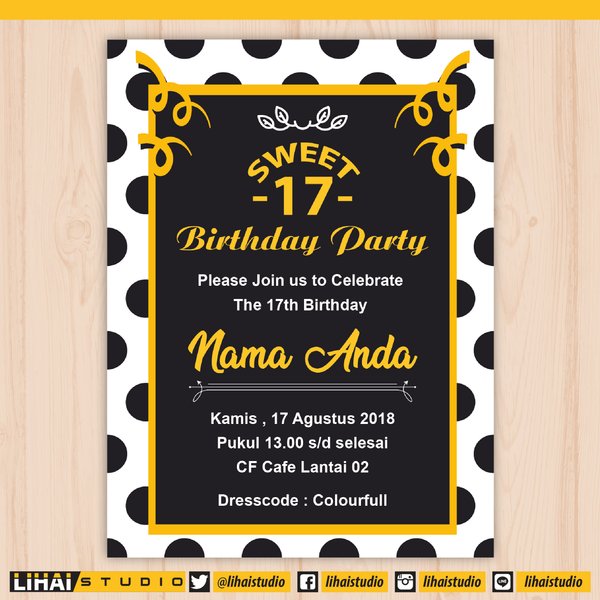 Detail Kartu Undangan Ulang Tahun Sweet Seventeen Nomer 17