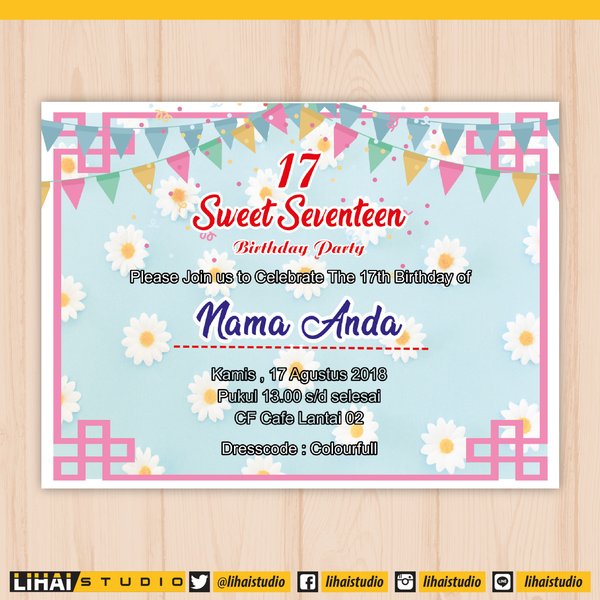 Detail Kartu Undangan Ulang Tahun Sweet Seventeen Nomer 38