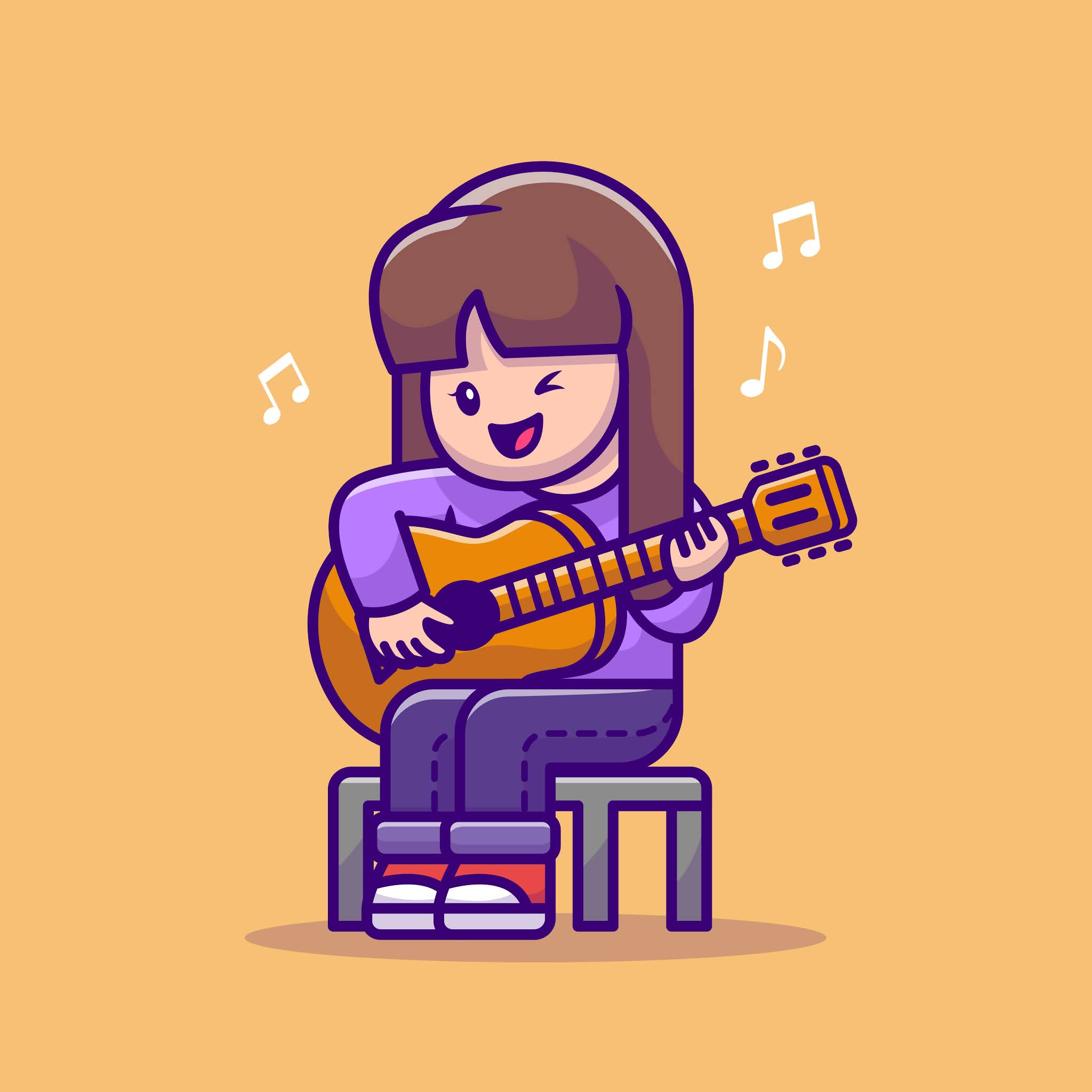 Detail Kartun Bermain Gitar Nomer 14
