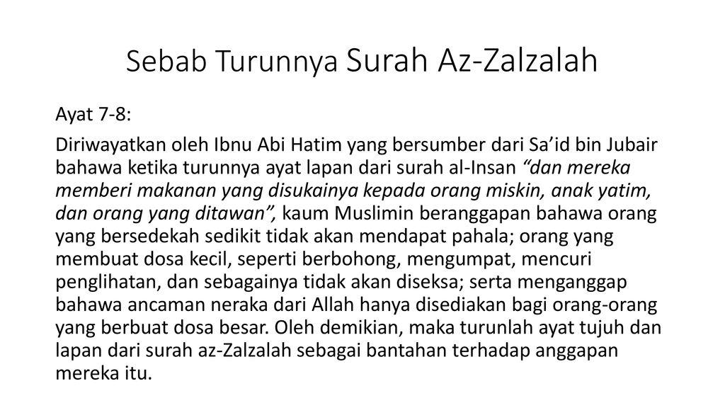 Detail Asbabun Nuzul Surat Az Zalzalah Nomer 5