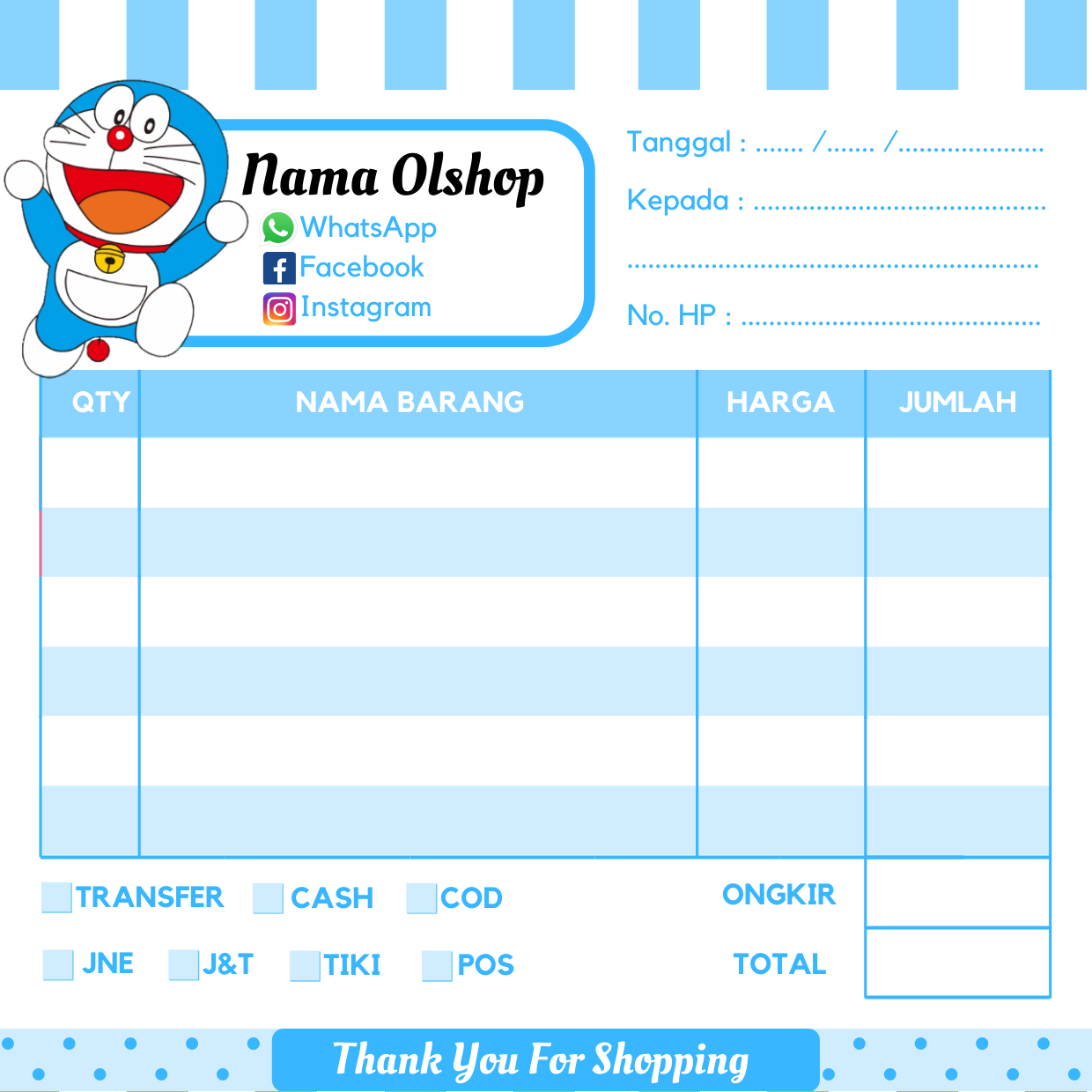 Detail Desain Nota Olshop Kosong Nomer 19