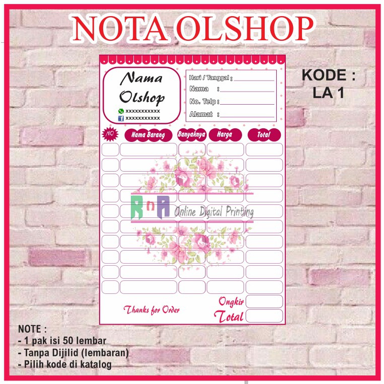 Detail Desain Nota Olshop Kosong Nomer 24