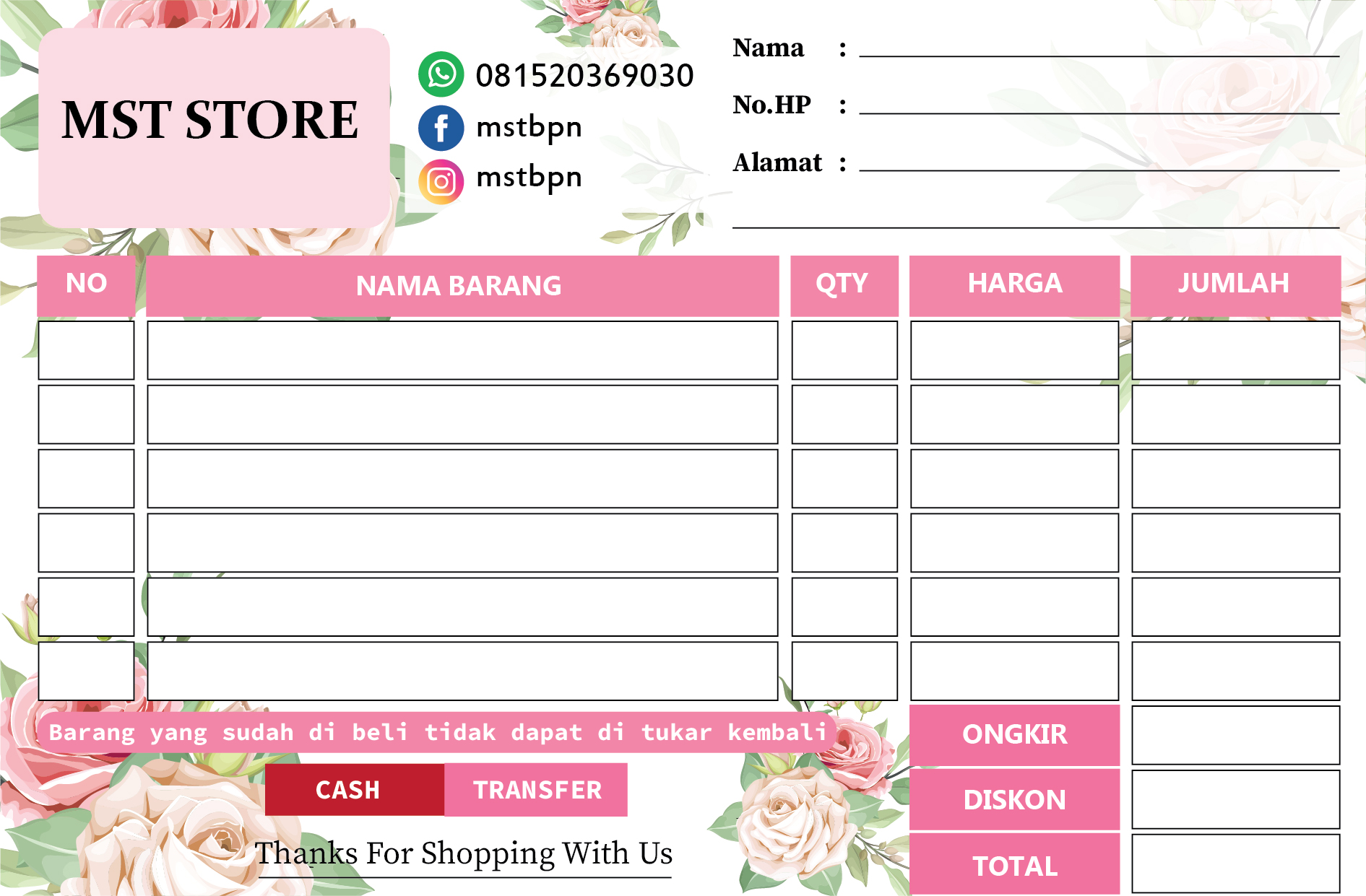 Detail Desain Nota Olshop Kosong Nomer 26