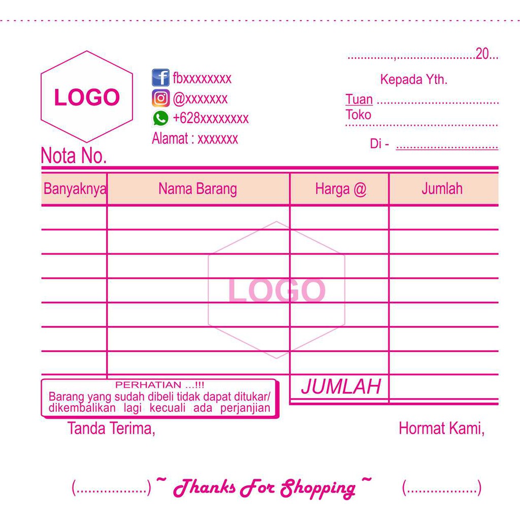 Detail Desain Nota Olshop Kosong Nomer 40