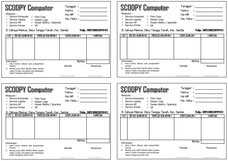 Detail Desain Nota Service Komputer Nomer 2