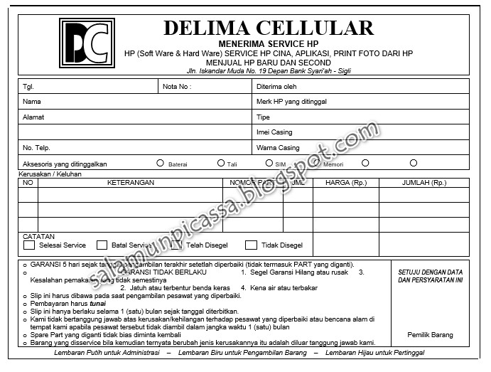 Detail Desain Nota Service Komputer Nomer 11