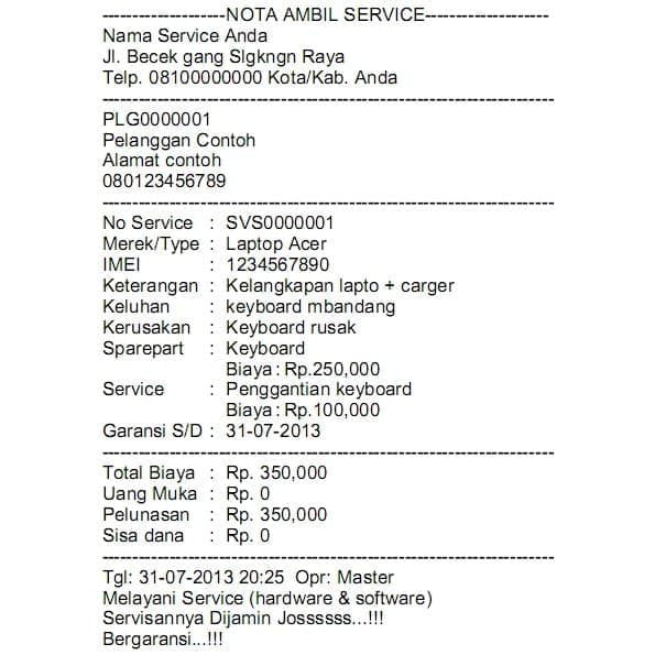 Detail Desain Nota Service Komputer Nomer 30