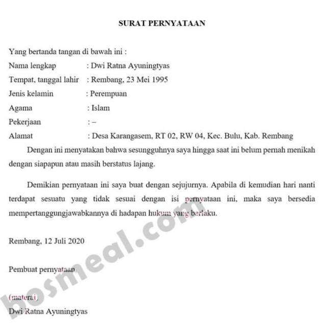 Detail Kekuatan Hukum Surat Pernyataan Bermaterai Nomer 50