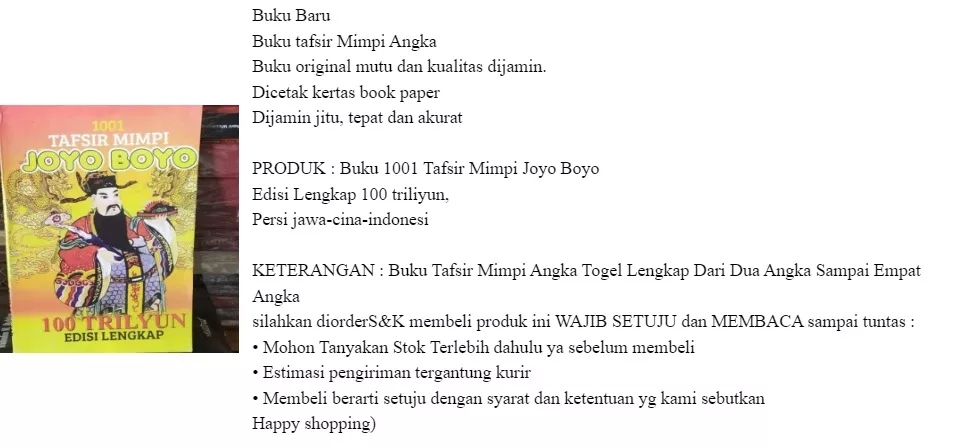 Detail Buku Tafsir Mimpi Erek Erek Joyo Boyo Nomer 21