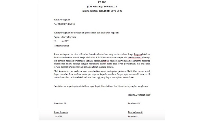 Detail Contoh Surat Peringatan Untuk Karyawan Nomer 3