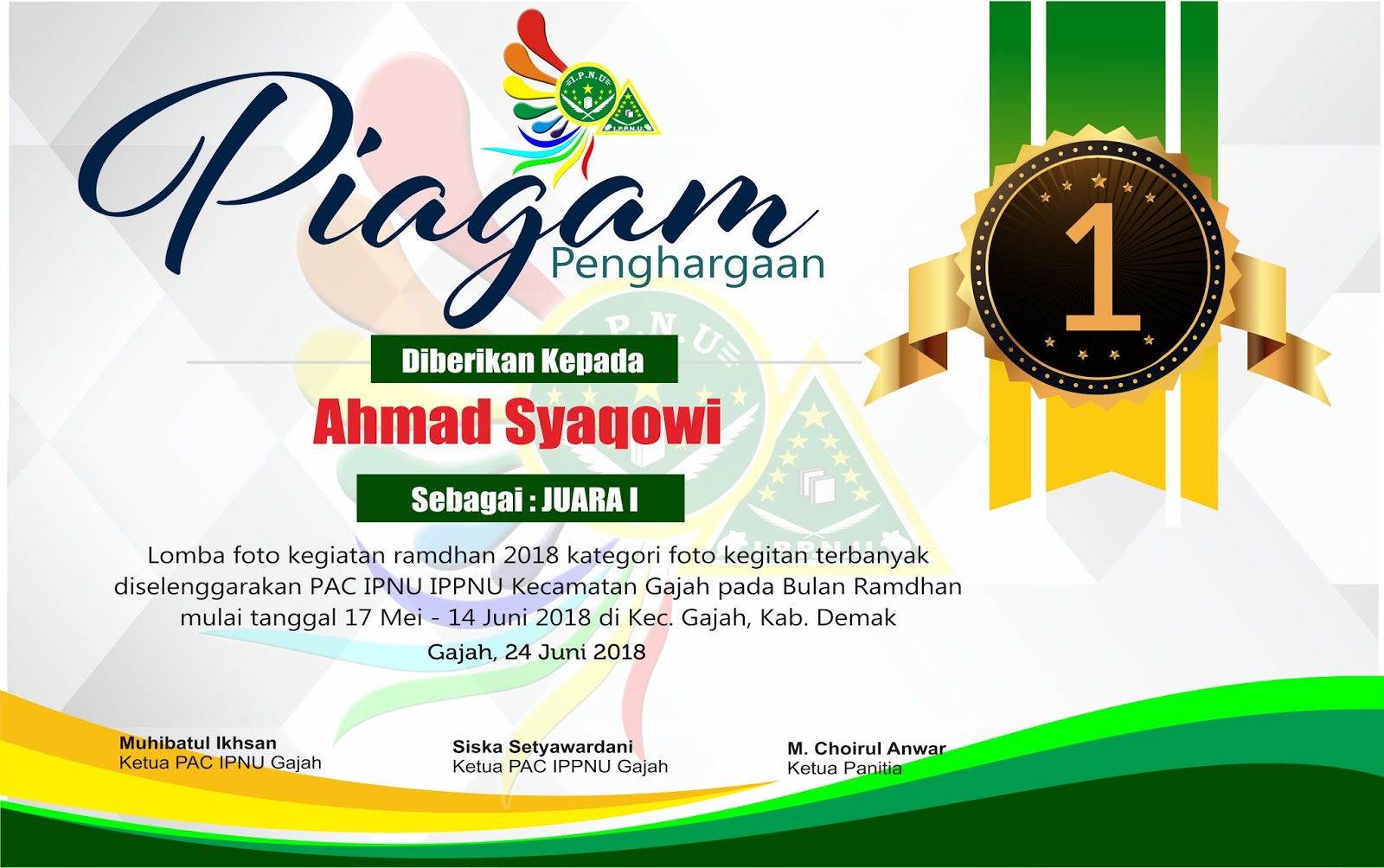 Detail Desain Piagam Penghargaan Juara Kelas Nomer 53