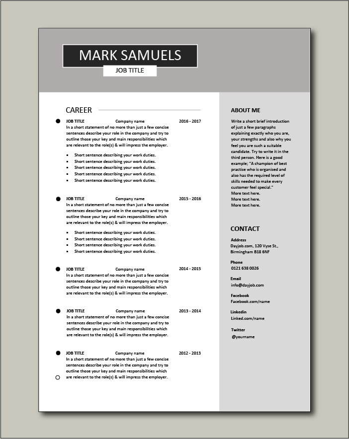 Detail Cv Template Word 2 Pages Nomer 5