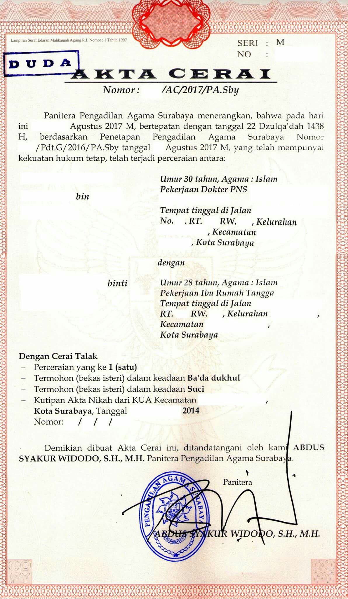 Detail Surat Cerai Pengadilan Agama Nomer 5