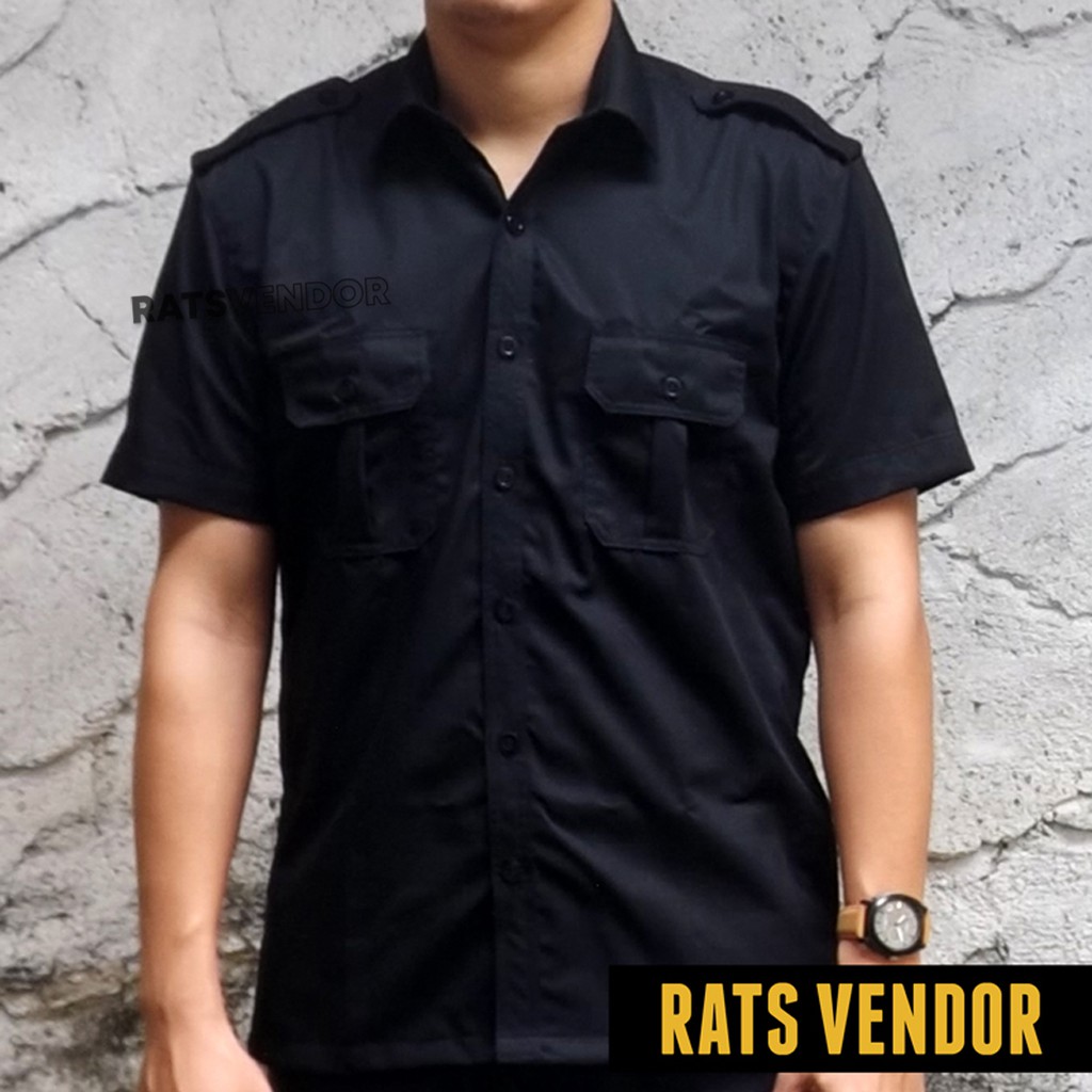 Detail Kemeja Hitam Polos Lengan Pendek Depan Belakang Nomer 16