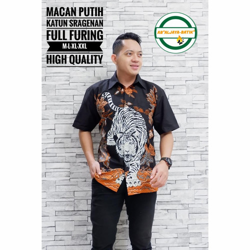 Detail Kemeja Panjang Putih Pria Gambar Macan Nomer 5