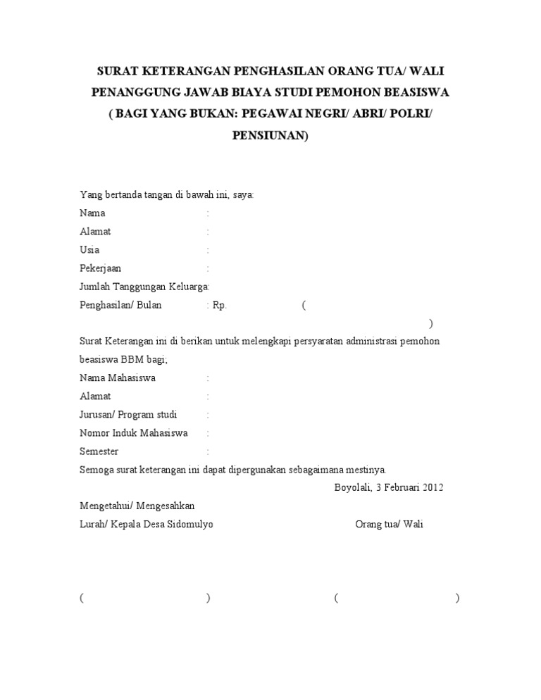 Detail Format Surat Penghasilan Orang Tua Nomer 18