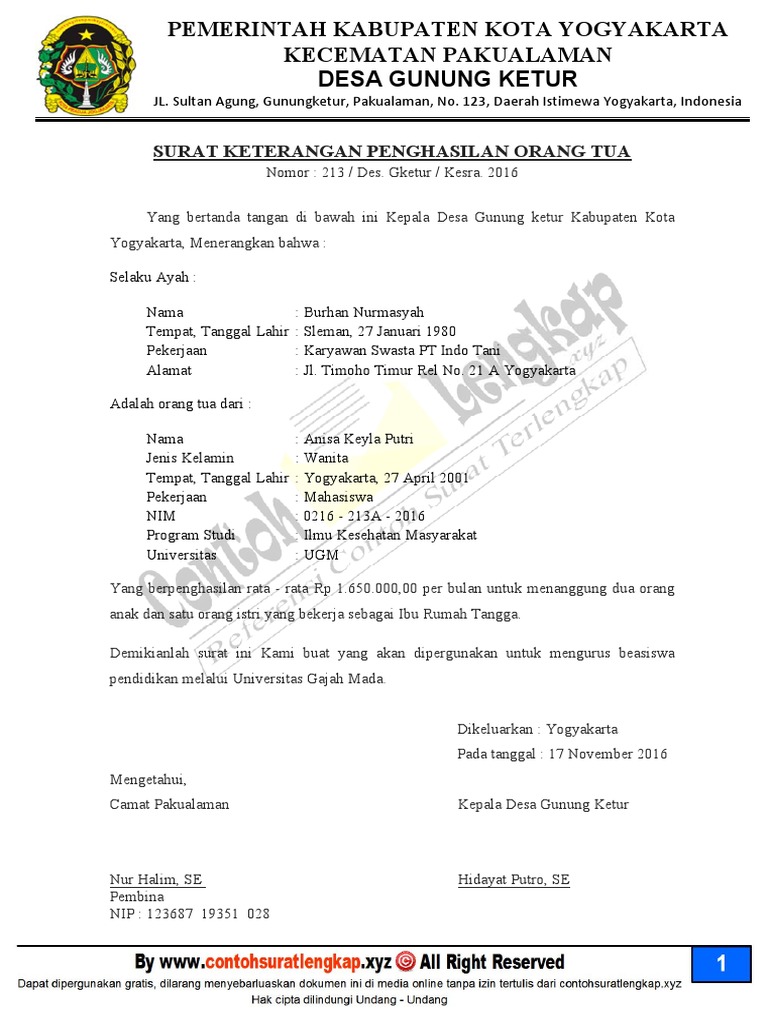 Detail Format Surat Penghasilan Orang Tua Nomer 39