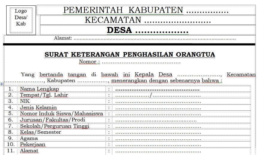 Detail Format Surat Penghasilan Orang Tua Nomer 44