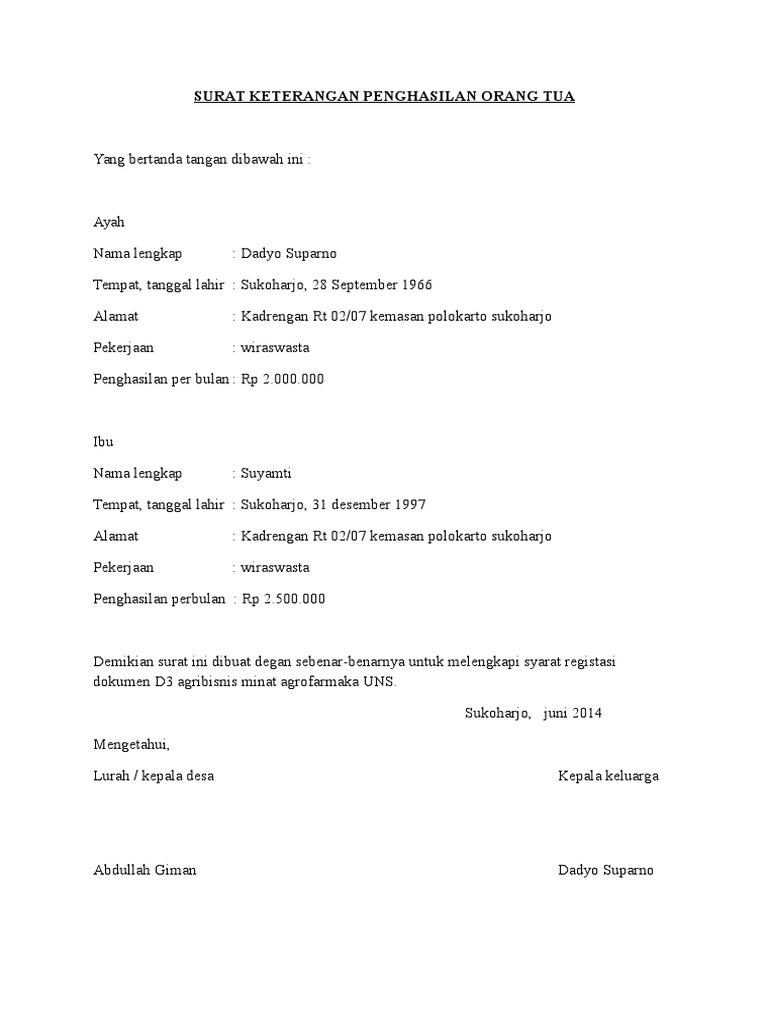 Detail Format Surat Penghasilan Orang Tua Nomer 6