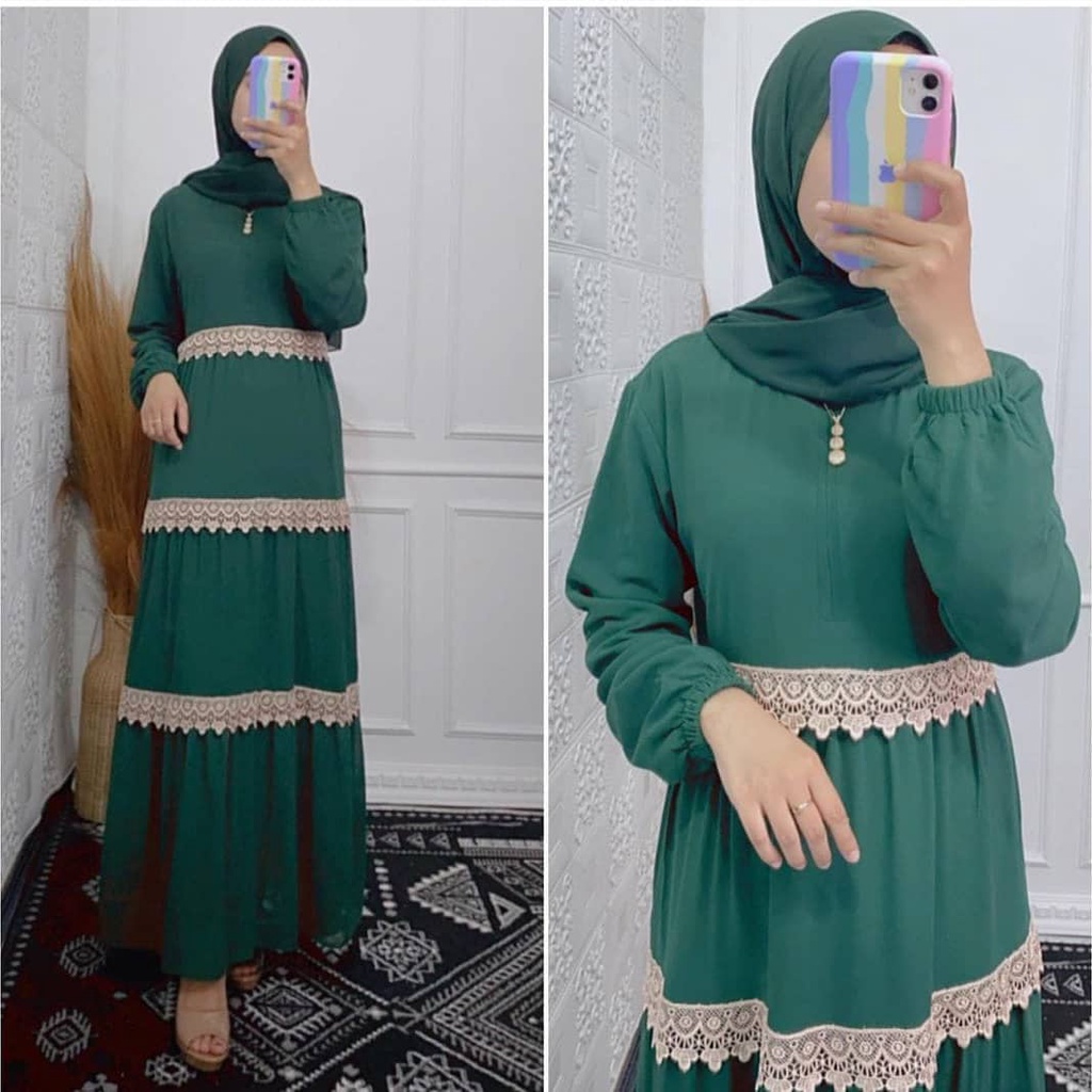Detail Model Gamis Renda Tempel Nomer 28