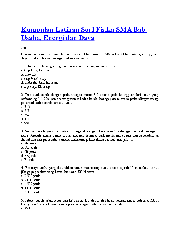 Detail Contoh Soal Tentang Usaha Dan Energi Nomer 39