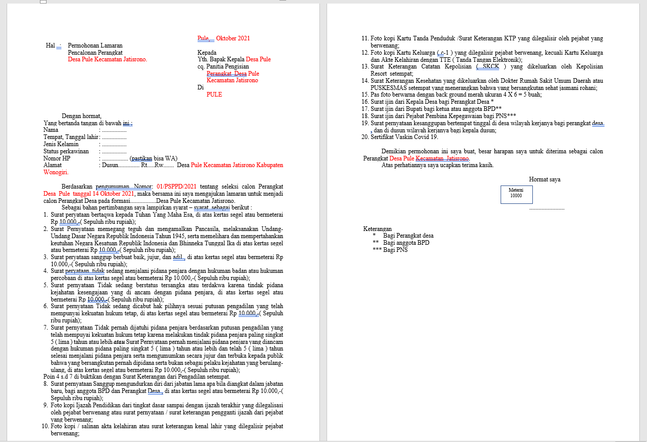Detail Contoh Surat Lamaran Kerja Perangkat Desa Nomer 33