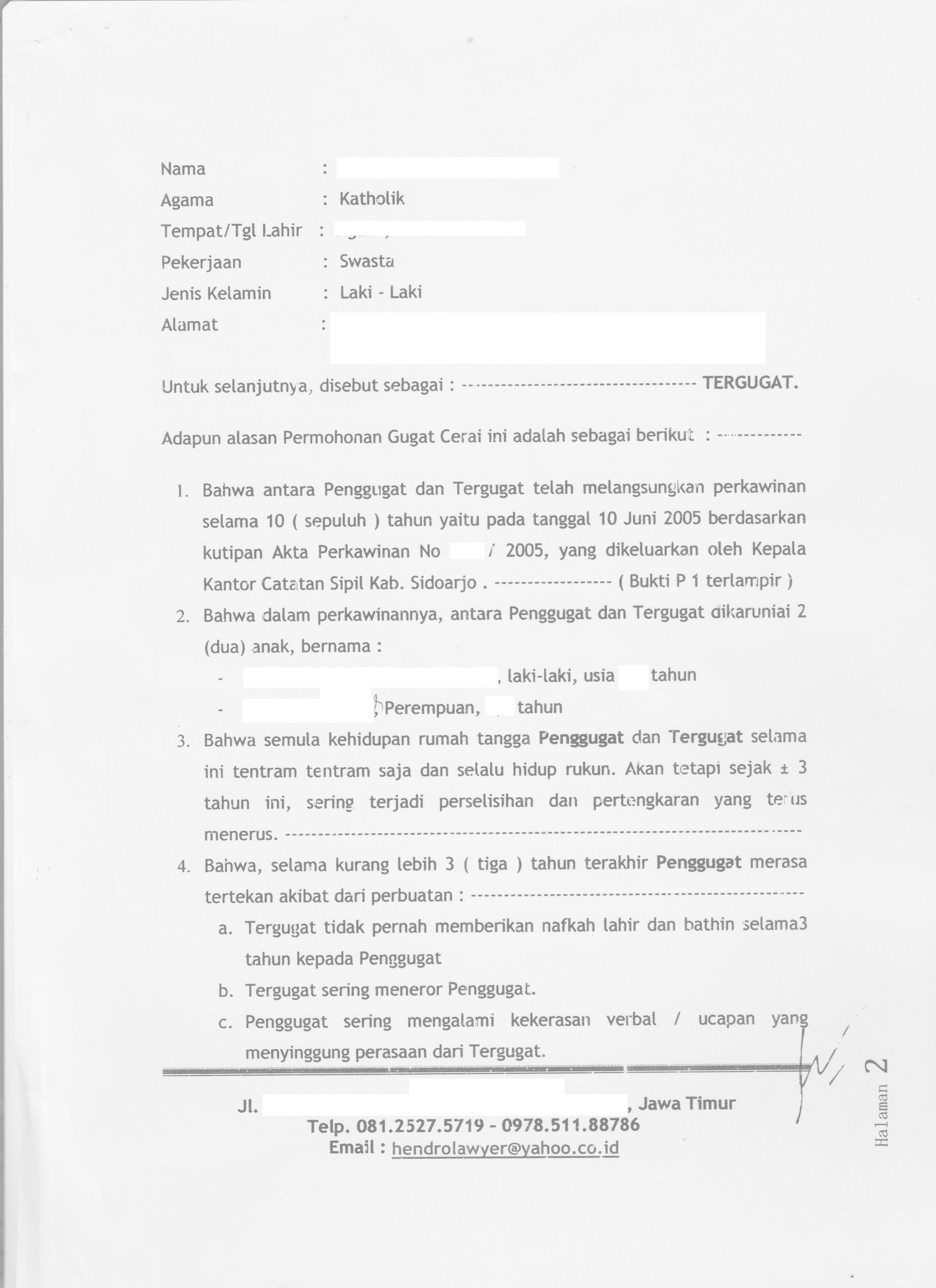 Detail Contoh Surat Kuasa Perceraian Di Pengadilan Negeri Nomer 20