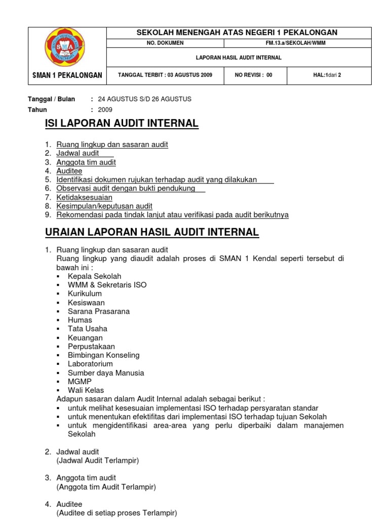 Detail Contoh Format Laporan Audit Internal Nomer 11