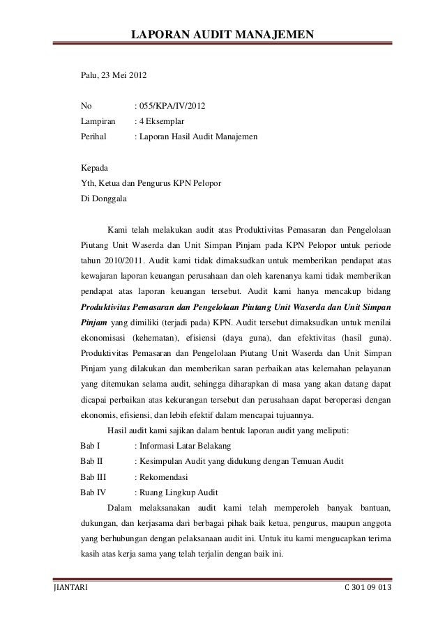 Detail Contoh Format Laporan Audit Internal Nomer 27