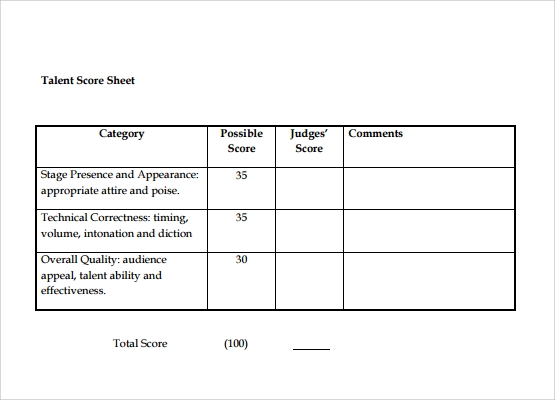 Detail Judging Score Sheet Template Nomer 2