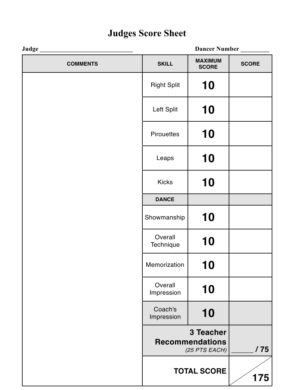 Detail Judging Score Sheet Template Nomer 8