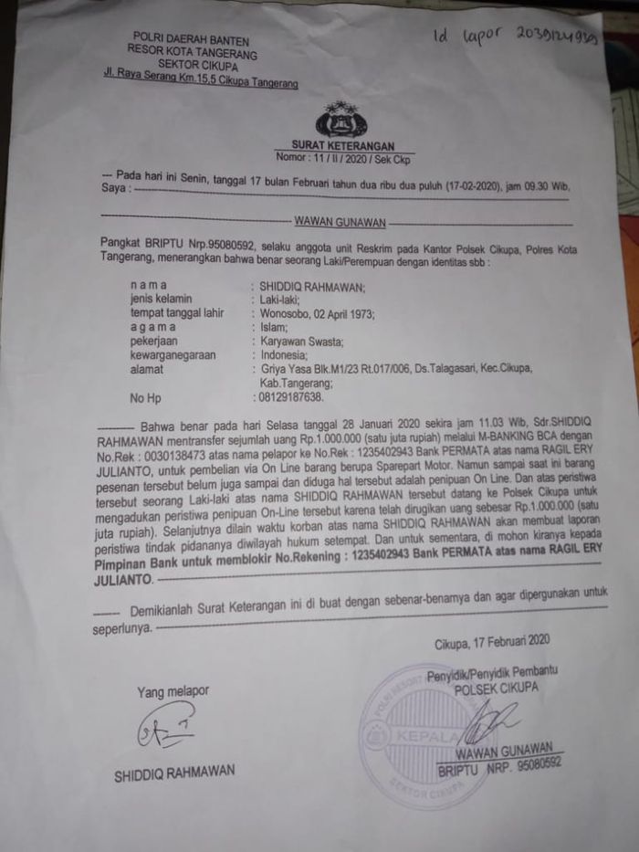 Detail Surat Laporan Penipuan Nomer 10