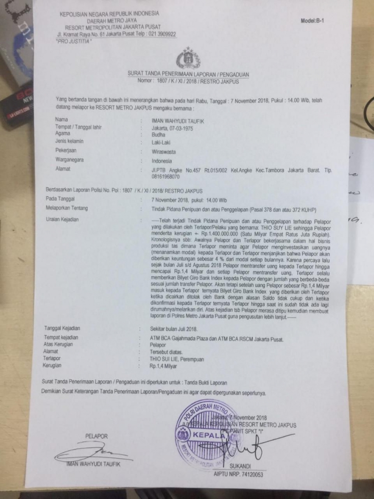 Detail Surat Laporan Penipuan Nomer 26