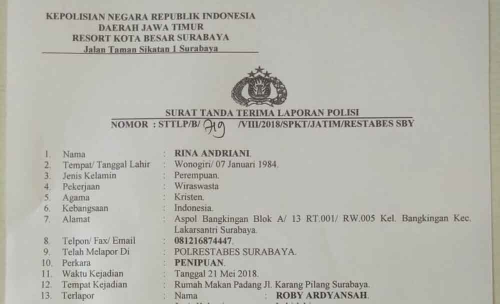 Detail Surat Laporan Penipuan Nomer 4