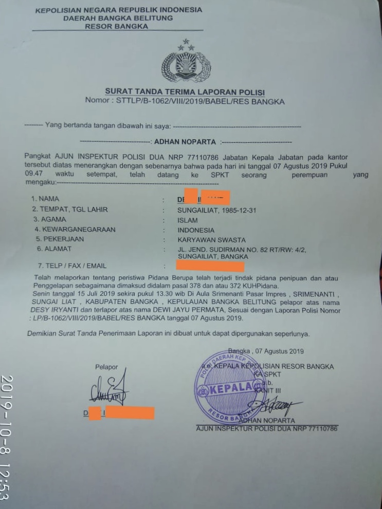 Detail Surat Laporan Penipuan Nomer 38