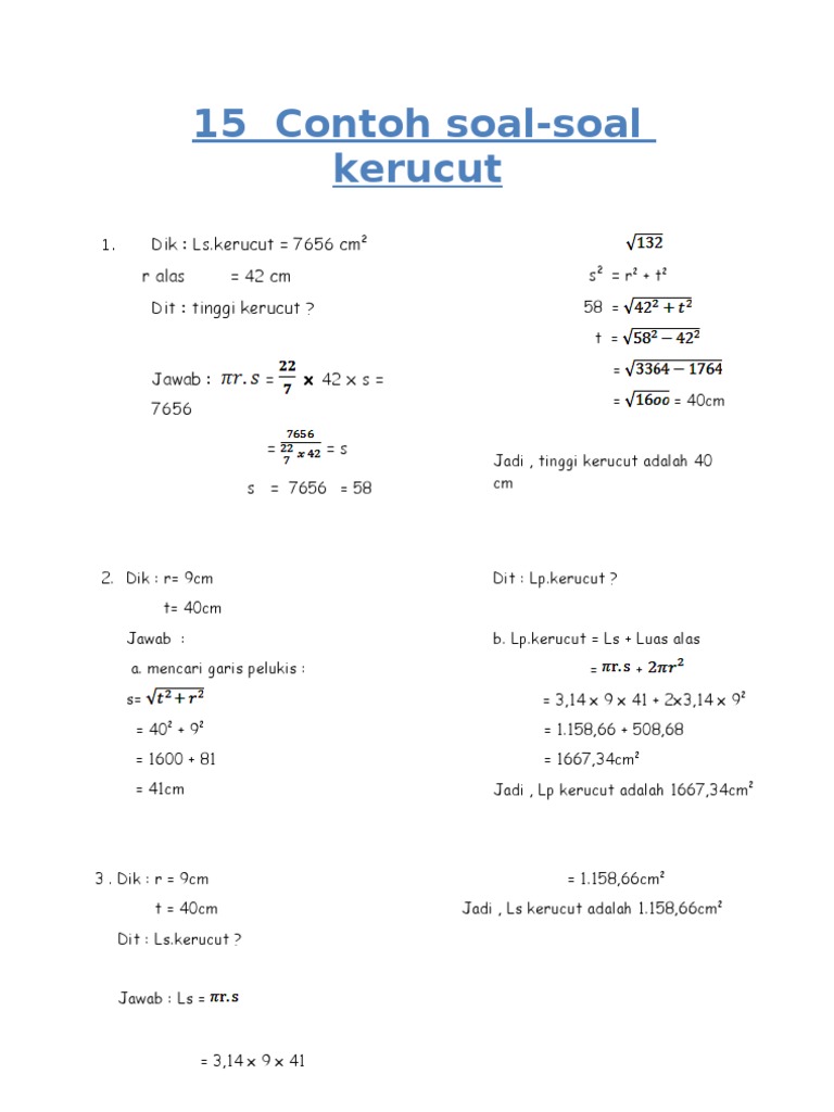 Detail Contoh Soal Kerucut Nomer 16