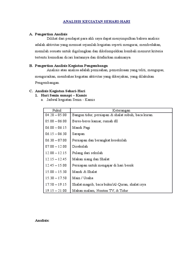 Detail Contoh Tabel Kegiatan Sehari Hari Nomer 22