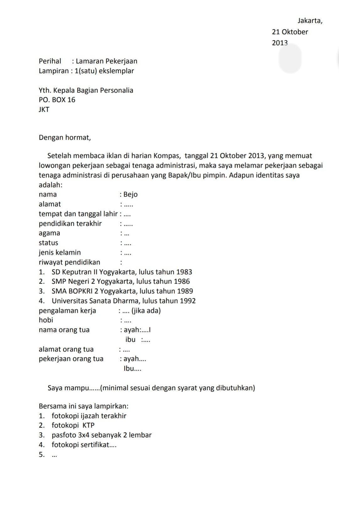 Detail Kerangka Surat Lamaran Pekerjaan Nomer 11