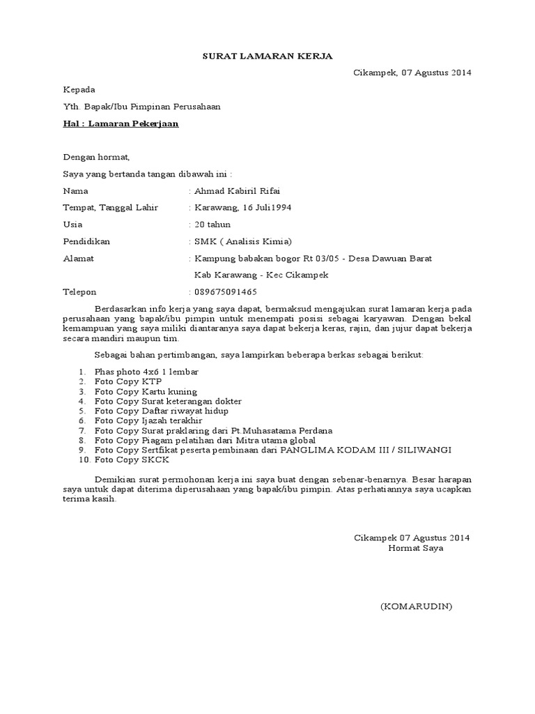 Detail Kerangka Surat Lamaran Pekerjaan Nomer 16