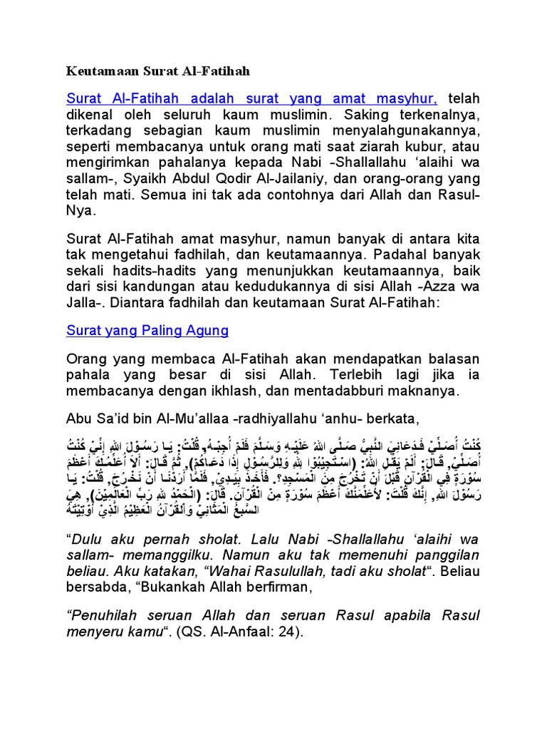 Detail Keutamaan Surat Al Fatihah Nomer 48