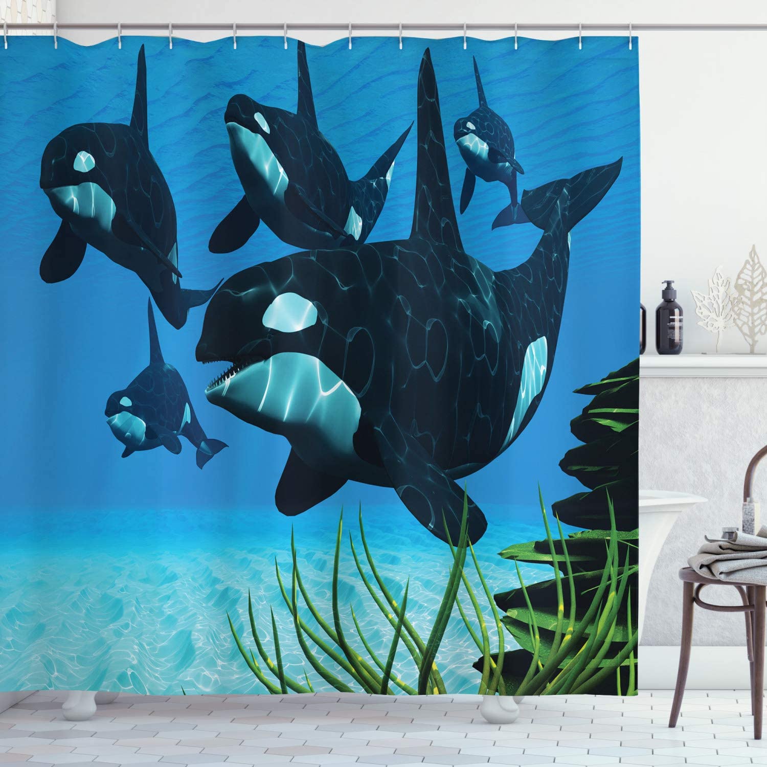 Detail Killer Whale Shower Curtain Nomer 29