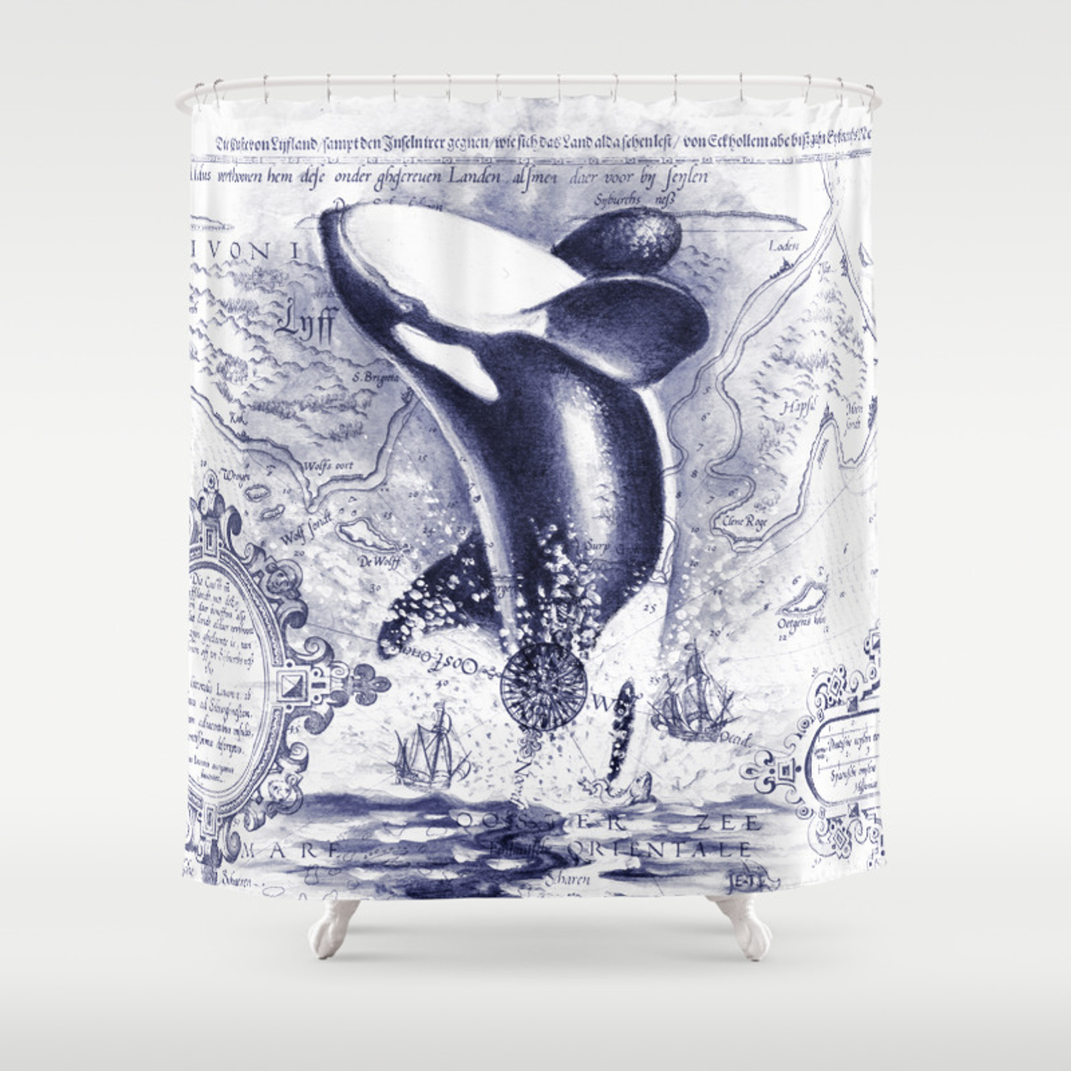 Detail Killer Whale Shower Curtain Nomer 44