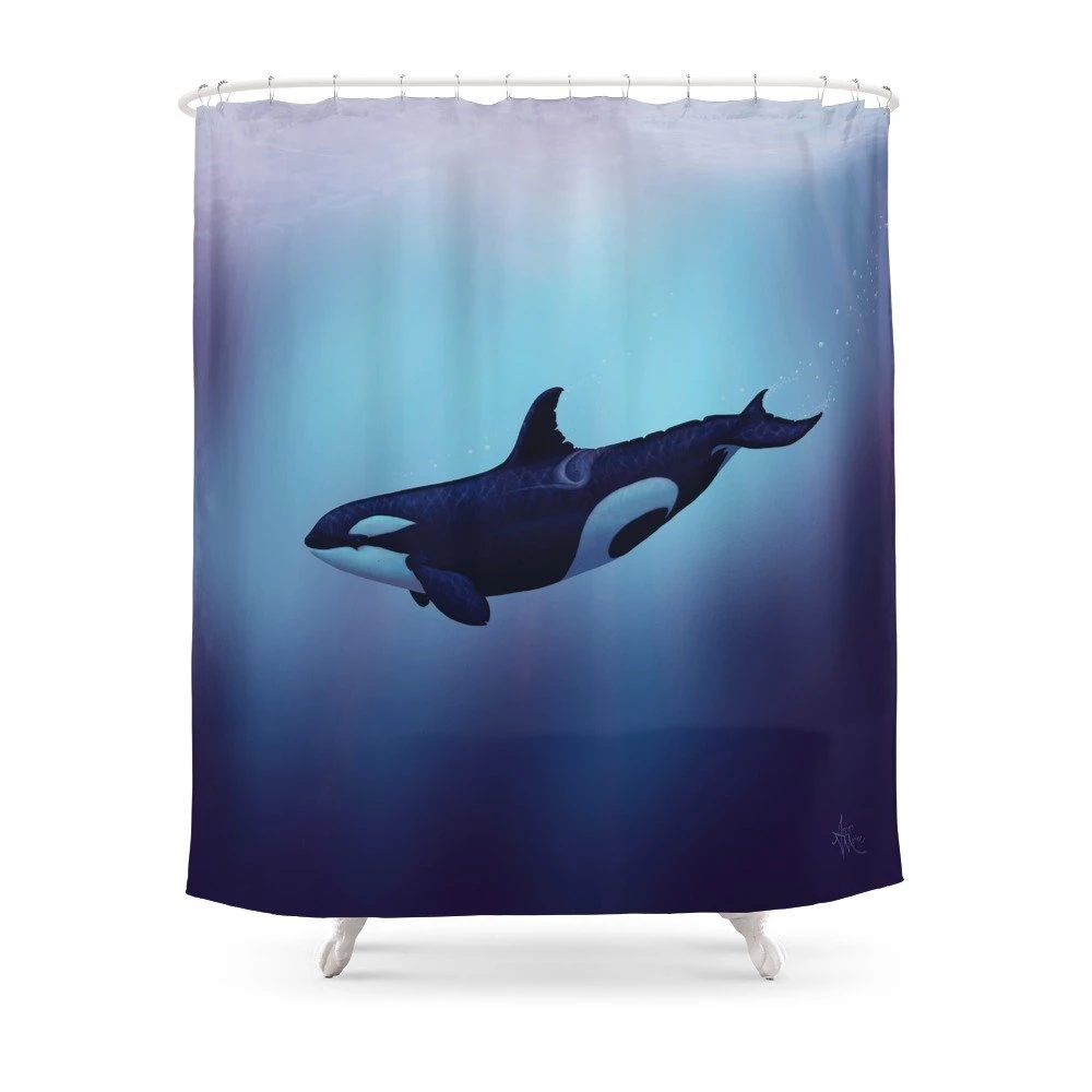 Detail Killer Whale Shower Curtain Nomer 46