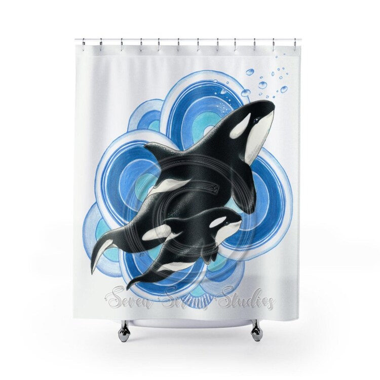 Detail Killer Whale Shower Curtain Nomer 48