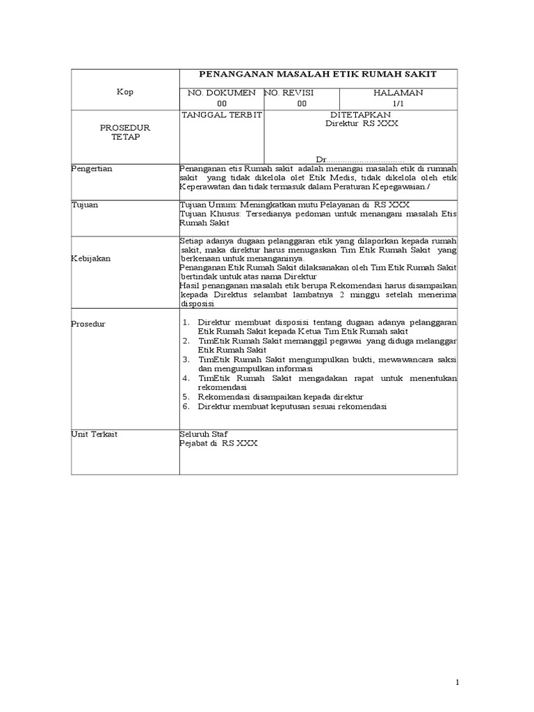 Detail Kode Etik Rumah Sakit Nomer 15